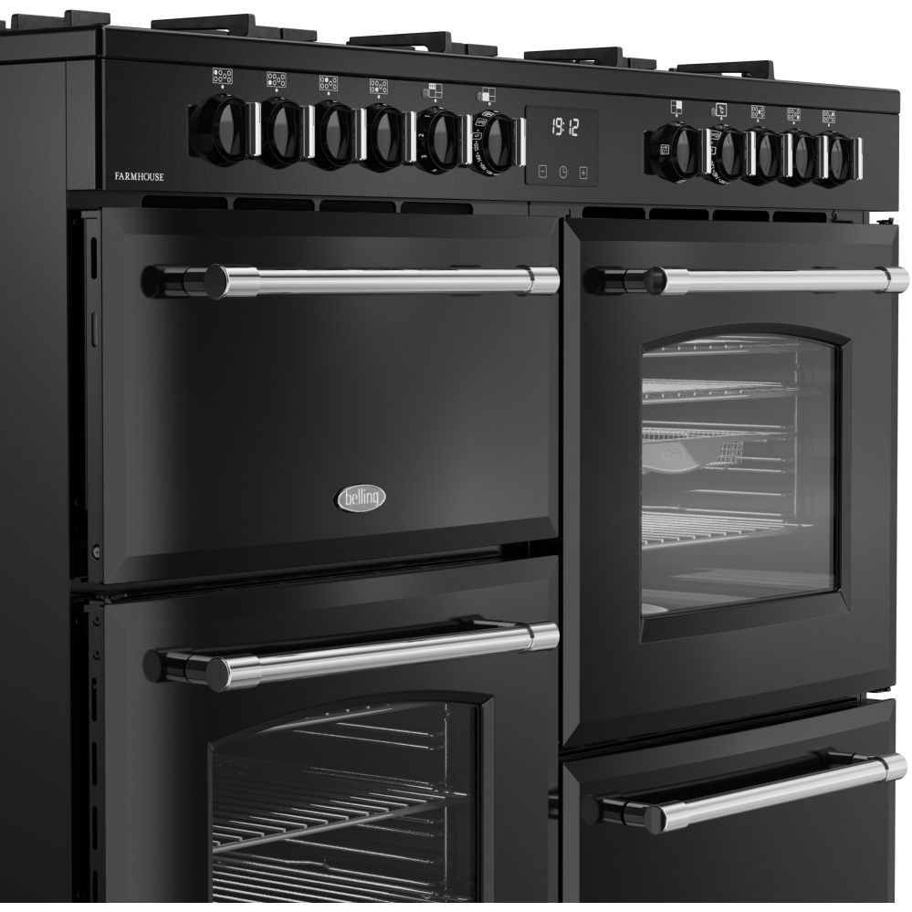 Belling RCA FARMHOUSE 110DF 110cm Dual Fuel Range Cooker, Black, A Rated