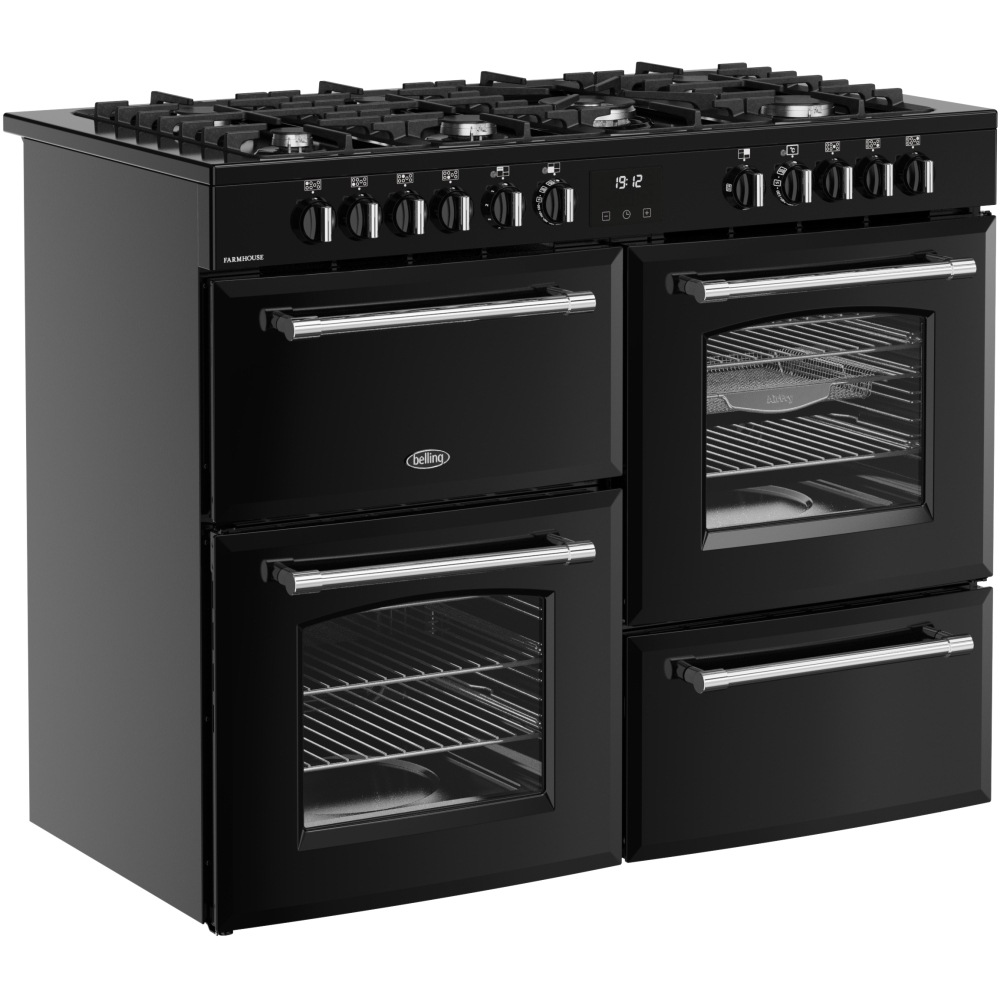 Belling RCA FARMHOUSE 110DF 110cm Dual Fuel Range Cooker, Black, A Rated