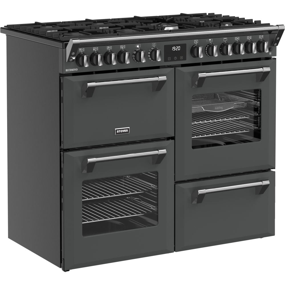 Stoves Richmond 100DF 100cm Dual Fuel Range Cooker, Grey, A Rated