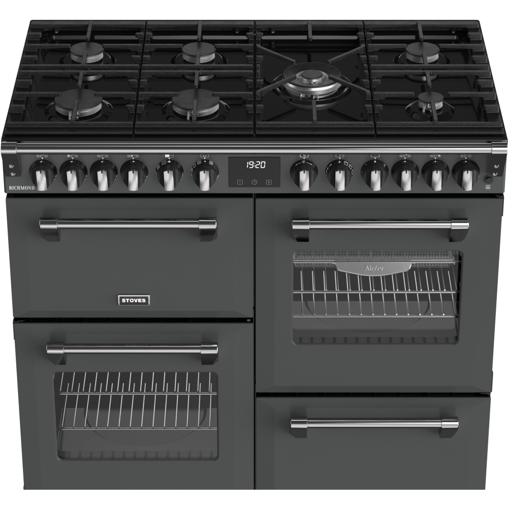 Stoves Richmond 100DF 100cm Dual Fuel Range Cooker, Grey, A Rated