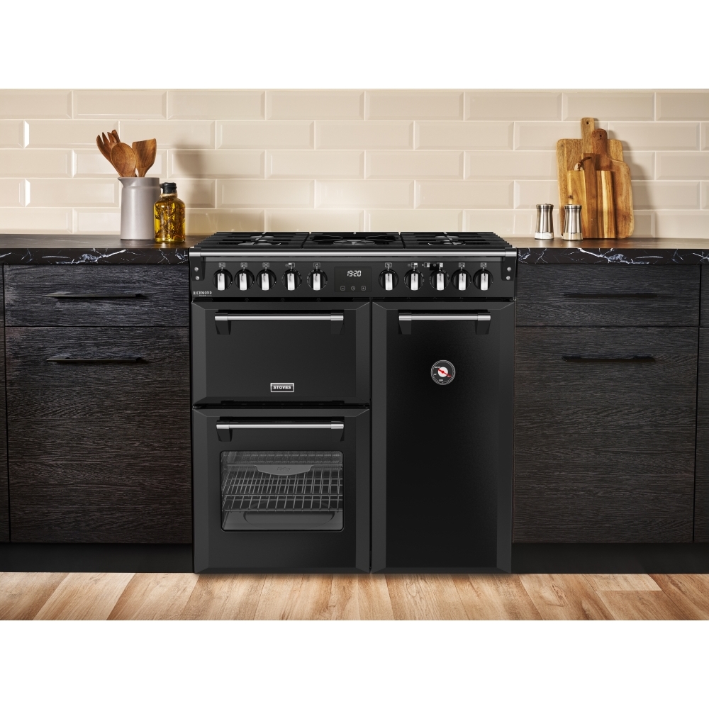 Stoves DX RCA RICH 90DF BLK 90cm Dual Fuel Range Cooker, Black, A Rated