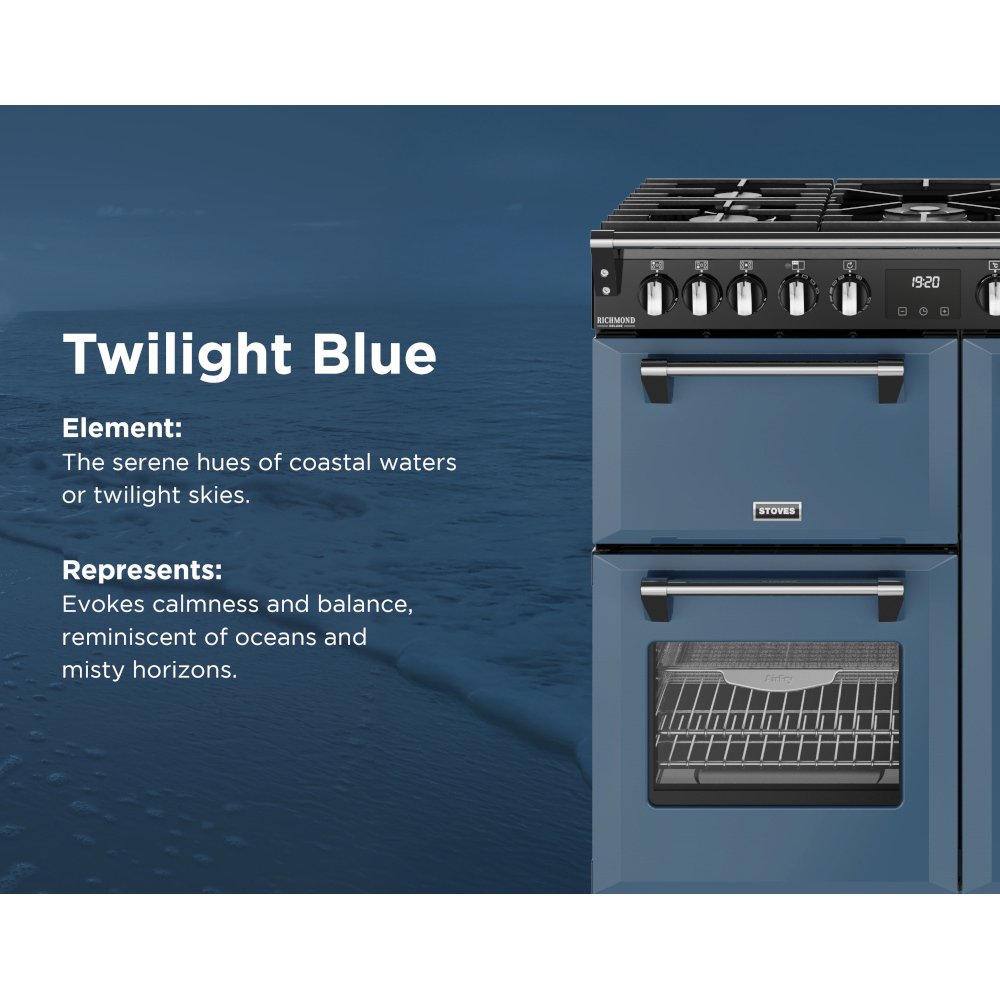 Stoves DX RCA RICH 90DF TWB 90cm Dual Fuel Range Cooker, Twilight Blue, A Rated