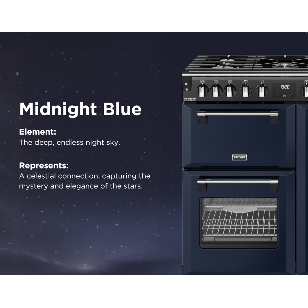 Stoves DX RCA RICH 90DF MBL 90cm Dual Fuel Range Cooker, Midnight Blue, A Rated
