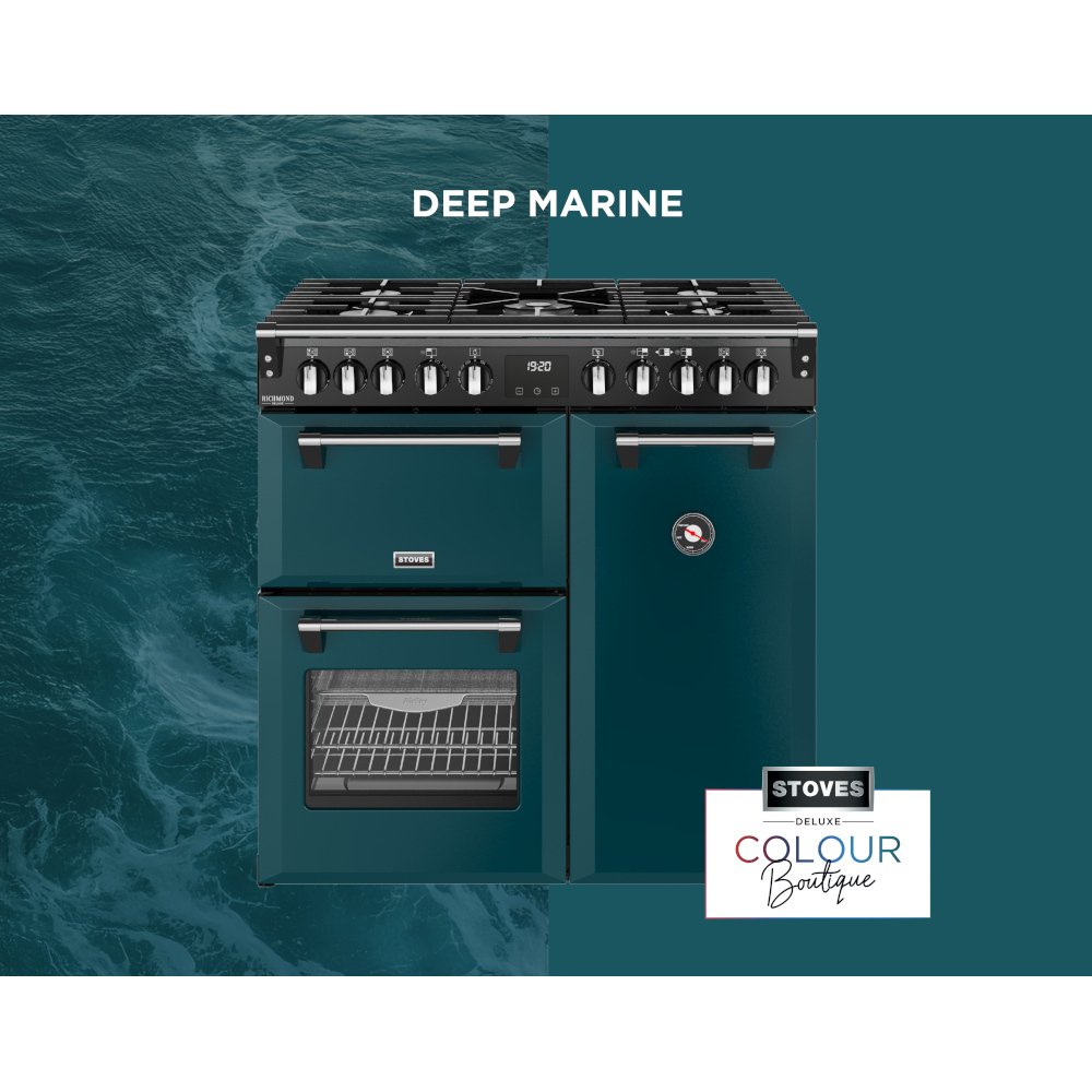 Stoves DX RCA RICH 90DF DMA 90cm Dual Fuel Range Cooker, Deep Marine, Green, A Rated
