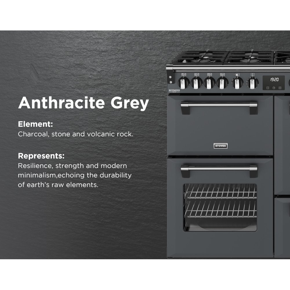 Stoves DX RCA RICH 100DF AGR 100cm Dual Fuel Range Cooker, Anthracite Grey, A Rated