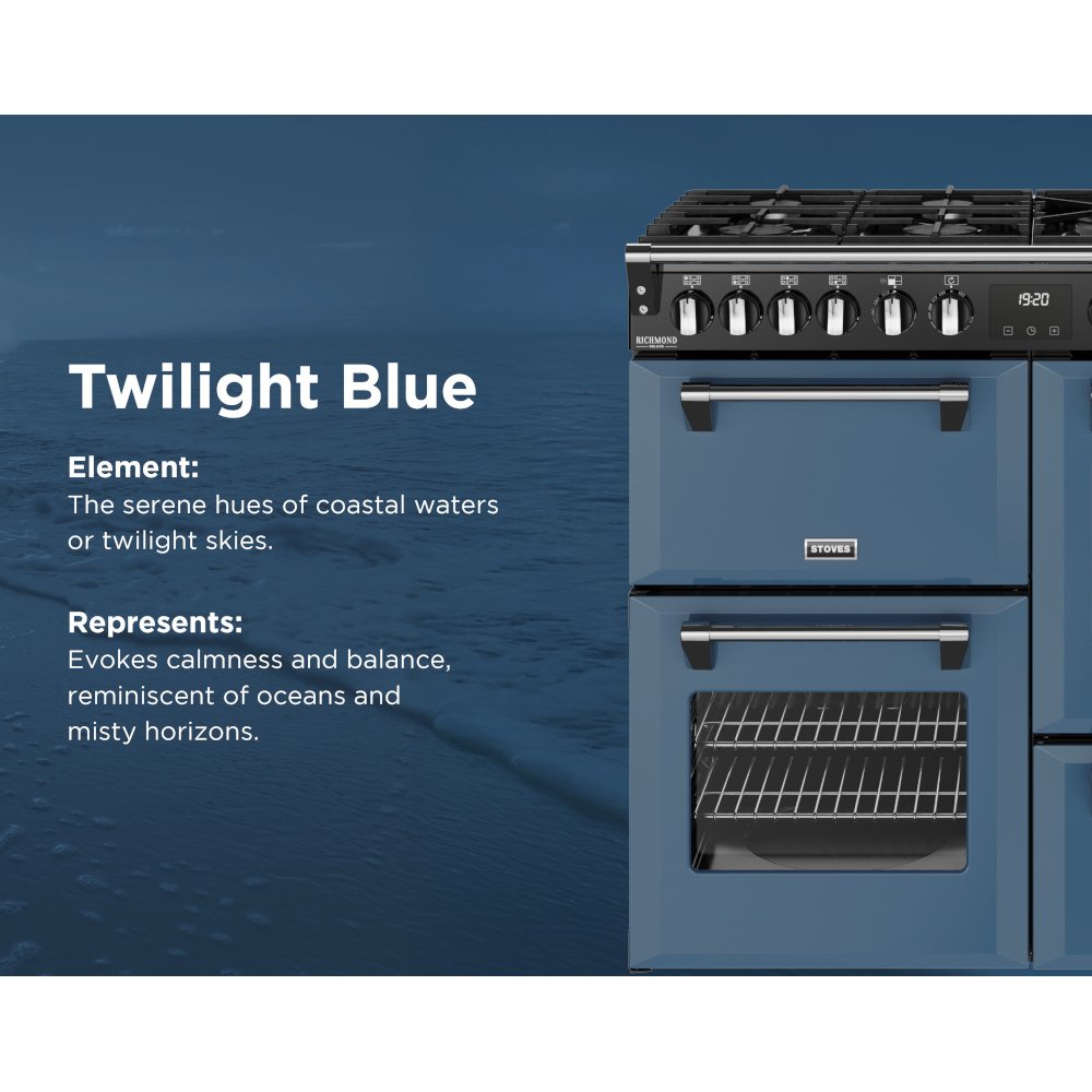 Stoves DX RCA RICH 100DF TWB 100cm Dual Fuel Range Cooker, Twilight Blue, A Rated