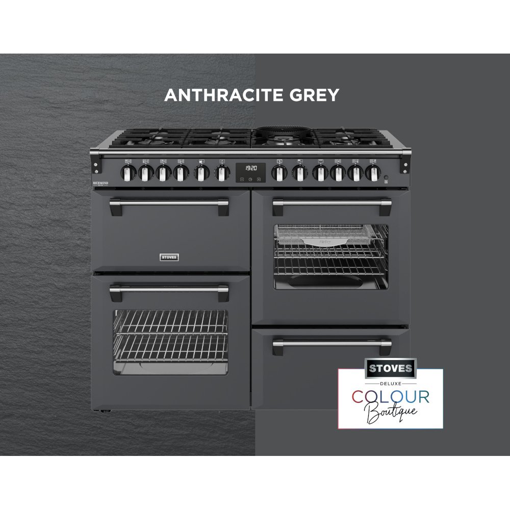 Stoves DX RCA RICH 110DF AGR 110cm Dual Fuel Range Cooker, Anthracite Grey, A Rated