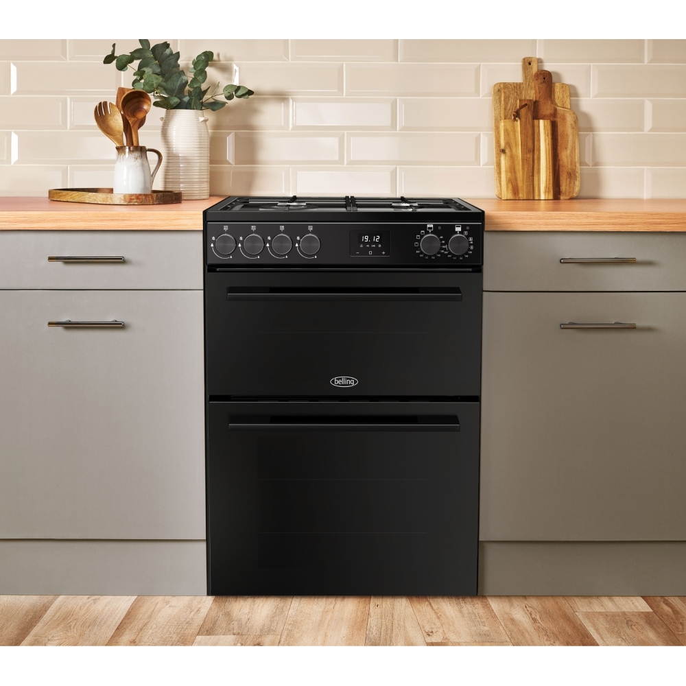 Belling FSA VISION 60DF BLK Dual Fuel Cooker with Double Oven, Black, A Rated
