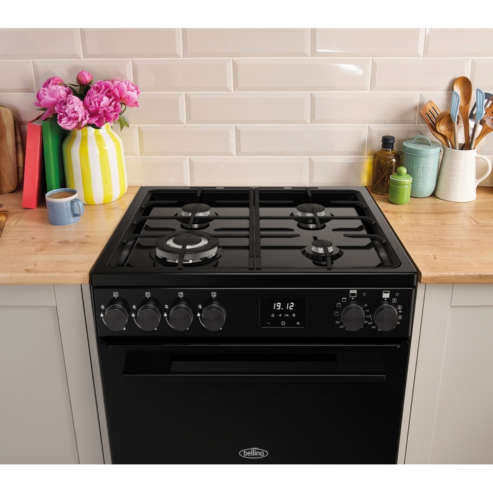 Belling FSA VISION 60DF BLK Dual Fuel Cooker with Double Oven, Black, A Rated