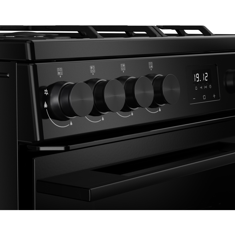 Belling FSA VISION 60DF BLK Dual Fuel Cooker with Double Oven, Black, A Rated