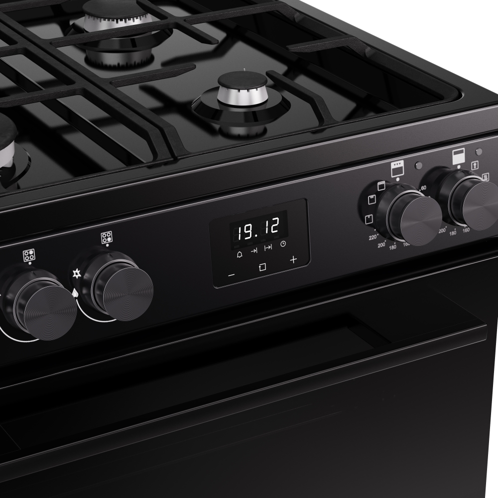 Belling FSA VISION 60DF BLK Dual Fuel Cooker with Double Oven, Black, A Rated