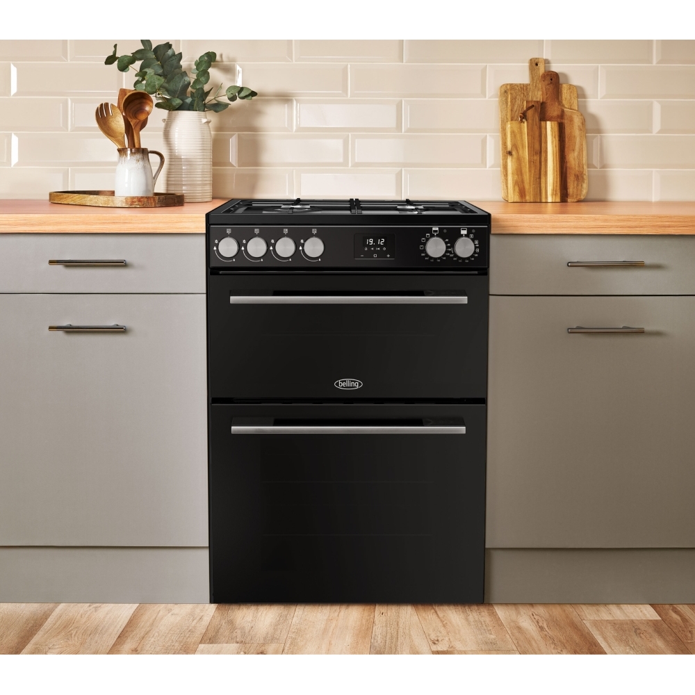 Belling FSA VISION 60DF BSS Dual Fuel Cooker with Double Oven, Black, A Rated