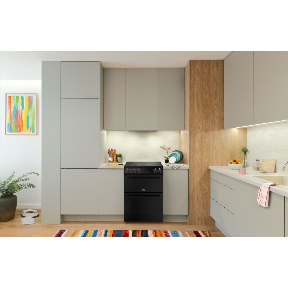 Belling FSA VISION 60E BLK Ceramic Electric Cooker with Double Oven, Black, A Rated