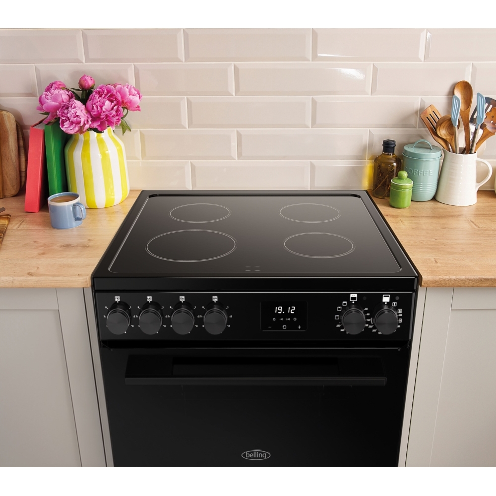Belling FSA VISION 60E BLK Ceramic Electric Cooker with Double Oven, Black, A Rated