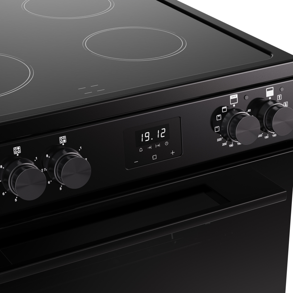 Belling FSA VISION 60E BLK Ceramic Electric Cooker with Double Oven, Black, A Rated