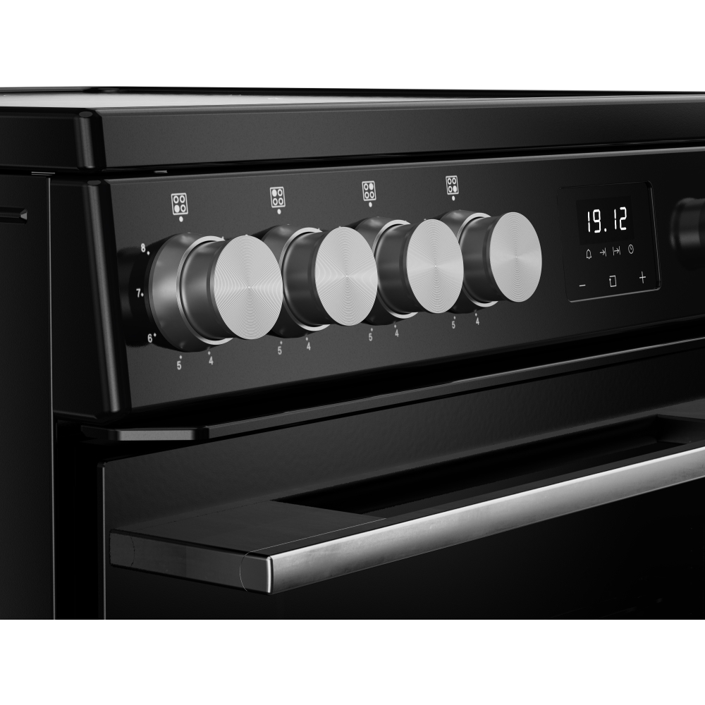 Belling FSA VISION 60E BSS Ceramic Electric Cooker with Double Oven, Black, A Rated
