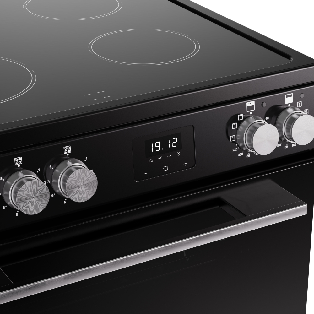 Belling FSA VISION 60E BSS Ceramic Electric Cooker with Double Oven, Black, A Rated
