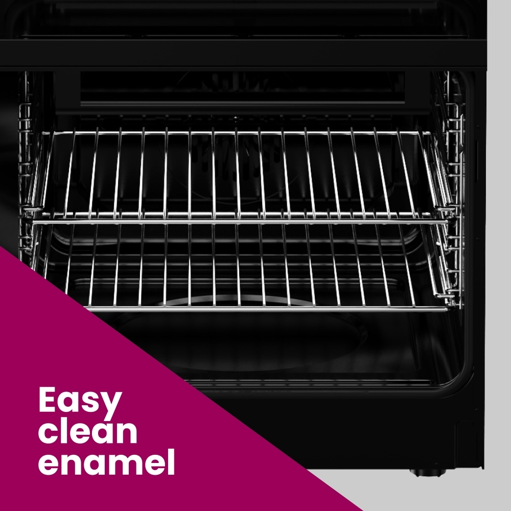 New World FDO 50E BLK Ceramic Electric Cooker with Double Oven, Black, A Rated