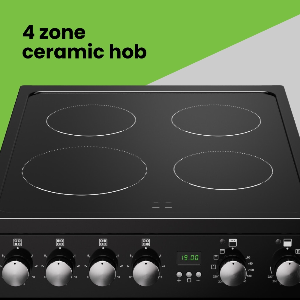 New World FDO 50E BLK Ceramic Electric Cooker with Double Oven, Black, A Rated