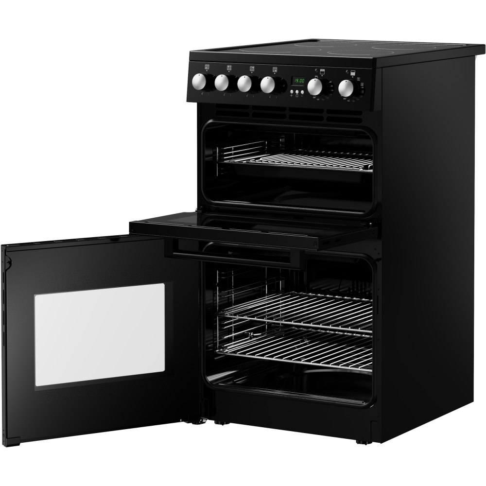 New World FDO 50E BLK Ceramic Electric Cooker with Double Oven, Black, A Rated