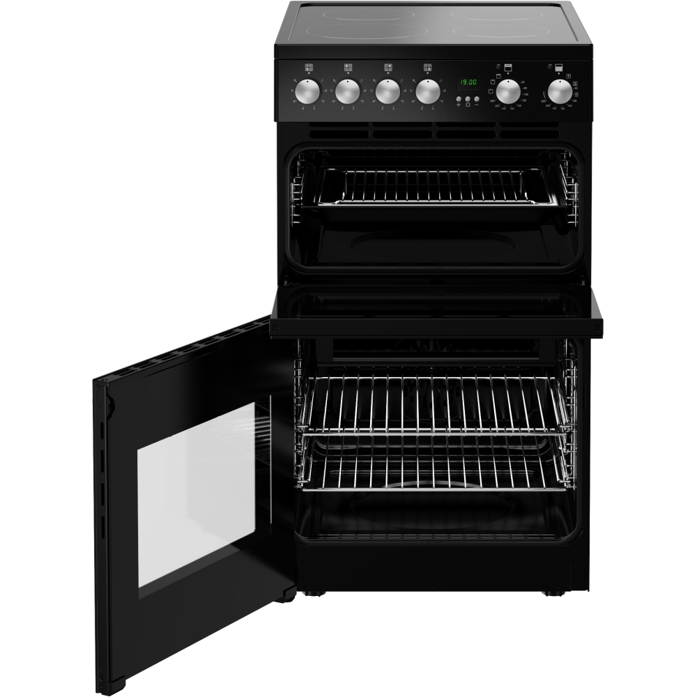 New World FDO 50E BLK Ceramic Electric Cooker with Double Oven, Black, A Rated