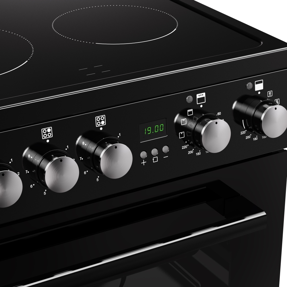 New World FDO 50E BLK Ceramic Electric Cooker with Double Oven, Black, A Rated