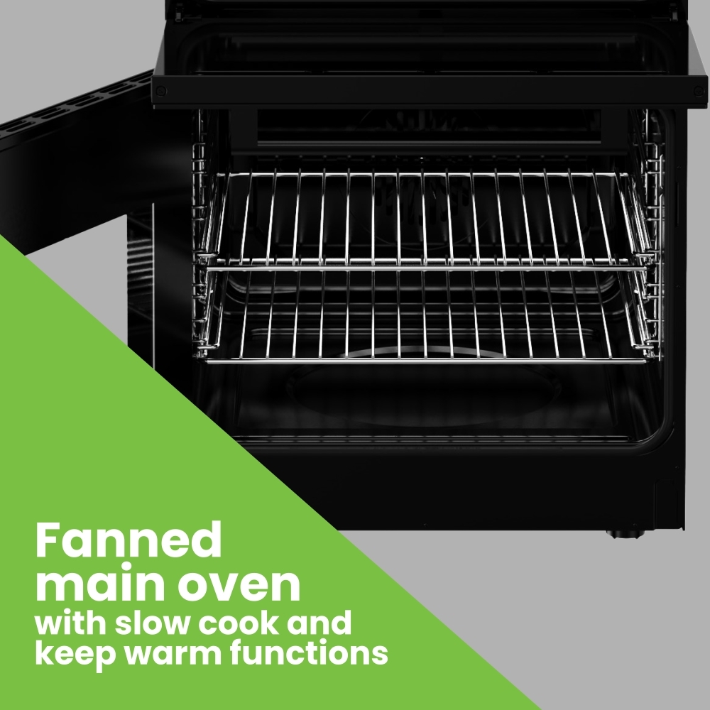New World FDO 50E WHI Ceramic Electric Cooker with Double Oven, White, A Rated