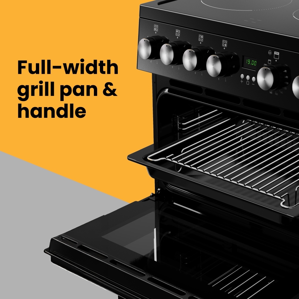 New World FDO 50E WHI Ceramic Electric Cooker with Double Oven, White, A Rated