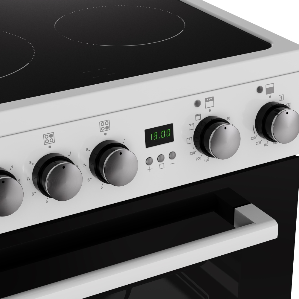 New World FDO 50E WHI Ceramic Electric Cooker with Double Oven, White, A Rated