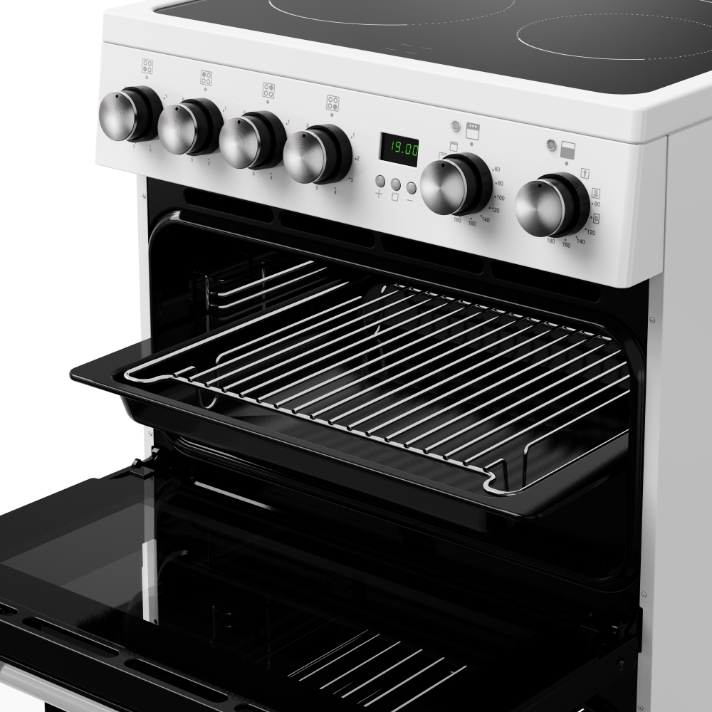 New World FDO 50E WHI Ceramic Electric Cooker with Double Oven, White, A Rated