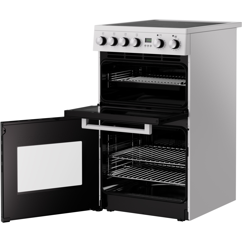 New World FDO 50E WHI Ceramic Electric Cooker with Double Oven, White, A Rated