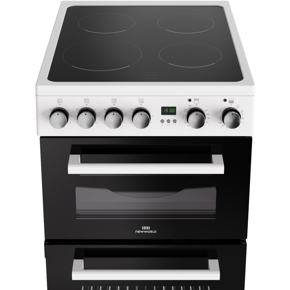 New World FDO 50E WHI Ceramic Electric Cooker with Double Oven, White, A Rated