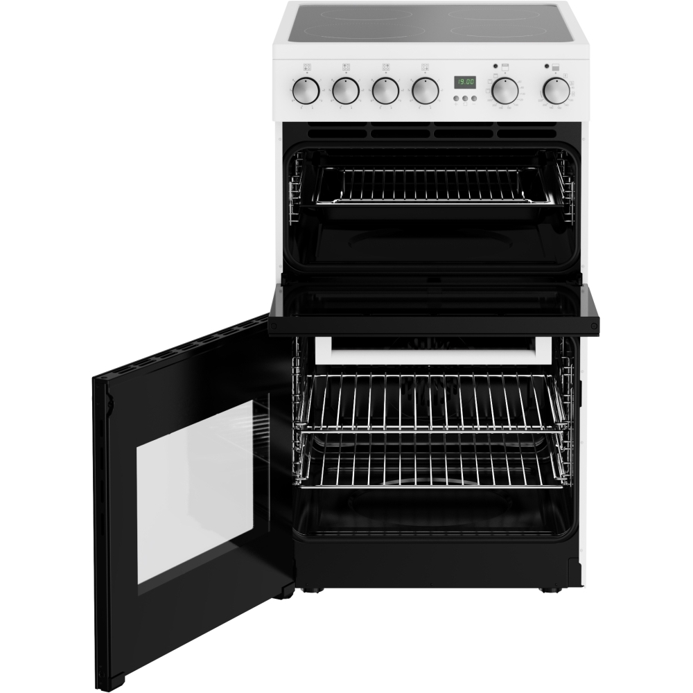 New World FDO 50E WHI Ceramic Electric Cooker with Double Oven, White, A Rated