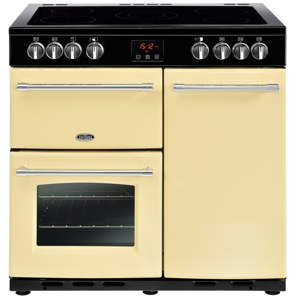 Belling Farmhouse 90E Cream 90cm Ceramic Range Cooker, A Rated