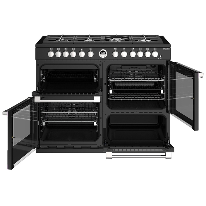 Buy Stoves Sterling Deluxe S1100DF Black 110cm Dual Fuel Range Cooker (444444951) Marks Electrical