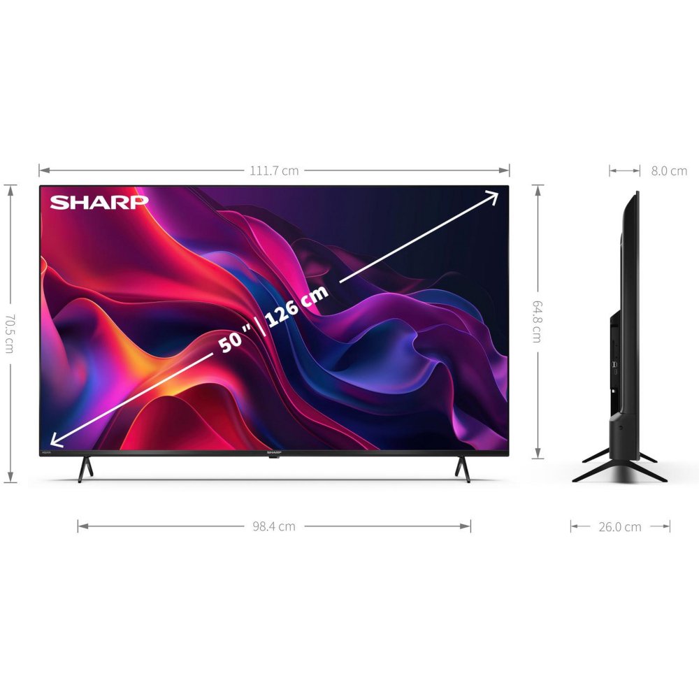 Sharp 4T-C50GK4245KB 50" LED Smart Television, 4K Ultra HD, Black, F Rated