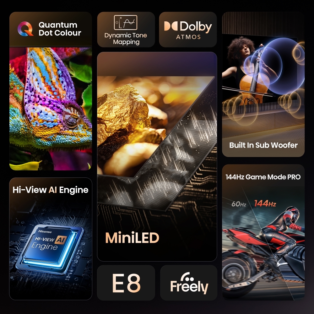 Hisense 50E8QTUK 50" ULED Mini LED Smart Television, 4K Ultra HD, Grey, E Rated