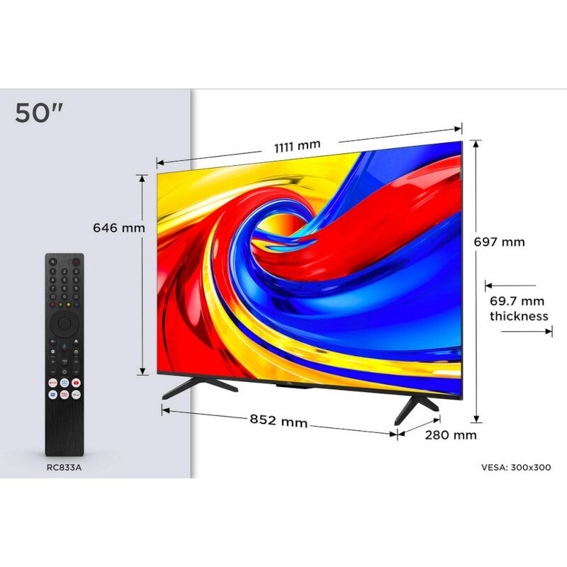 TCL 50P7L-UK 50" QLED Smart Television, 4K Ultra HD, F Rated
