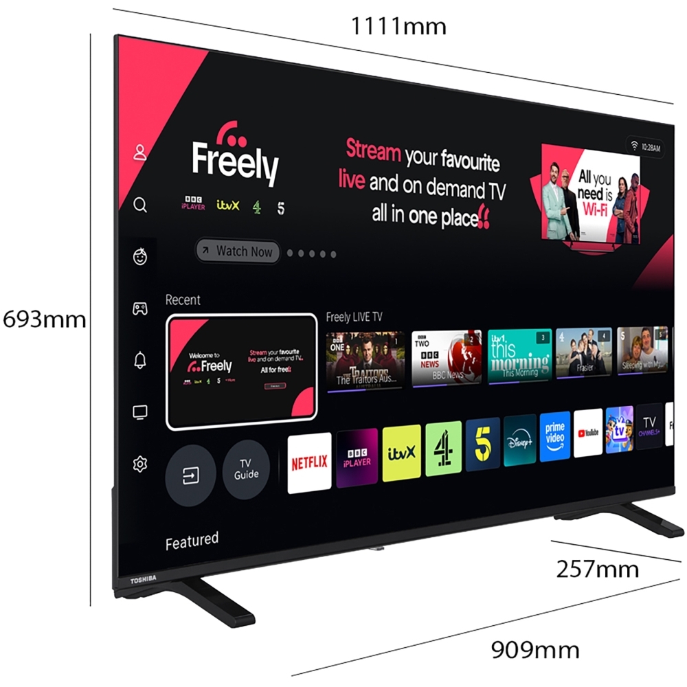 Toshiba 50UV1563DB 50" DLED Smart Television, 4K Ultra HD, Black, D Rated