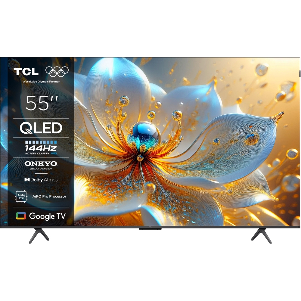 TCL 55T8C-UK 55" QLED Smart Television, 4K Ultra HD, Black, F Rated