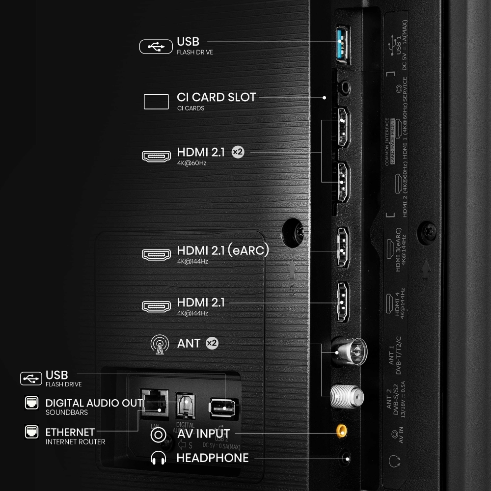 Hisense 55U7NQTUK 55" 4K Mini LED Smart TV, 4K Ultra HD, Black, E Rated