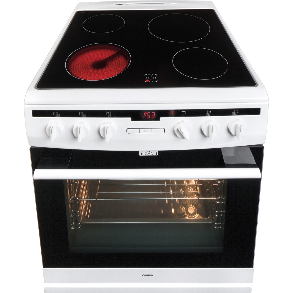 Amica 608CE2TAW Ceramic Electric Cooker with Single Oven, White, A Rated