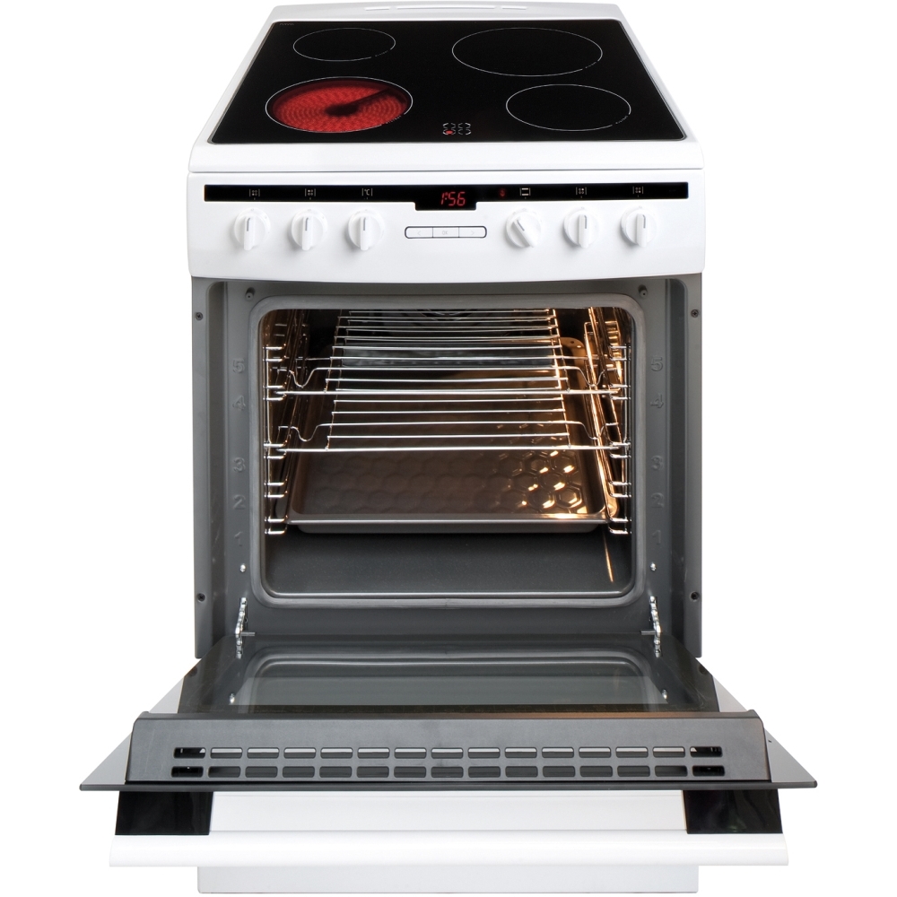 Amica 608CE2TAW Ceramic Electric Cooker with Single Oven, White, A Rated