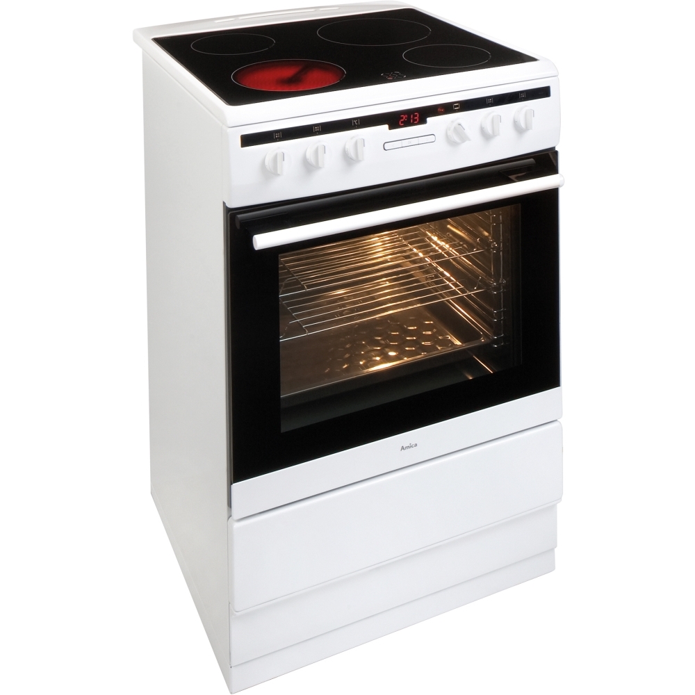 Amica 608CE2TAW Ceramic Electric Cooker with Single Oven, White, A Rated