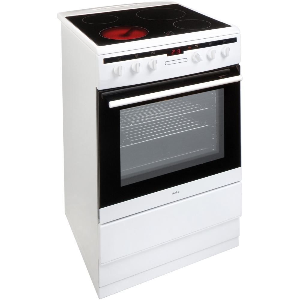 Amica 608CE2TAW Ceramic Electric Cooker with Single Oven, White, A Rated