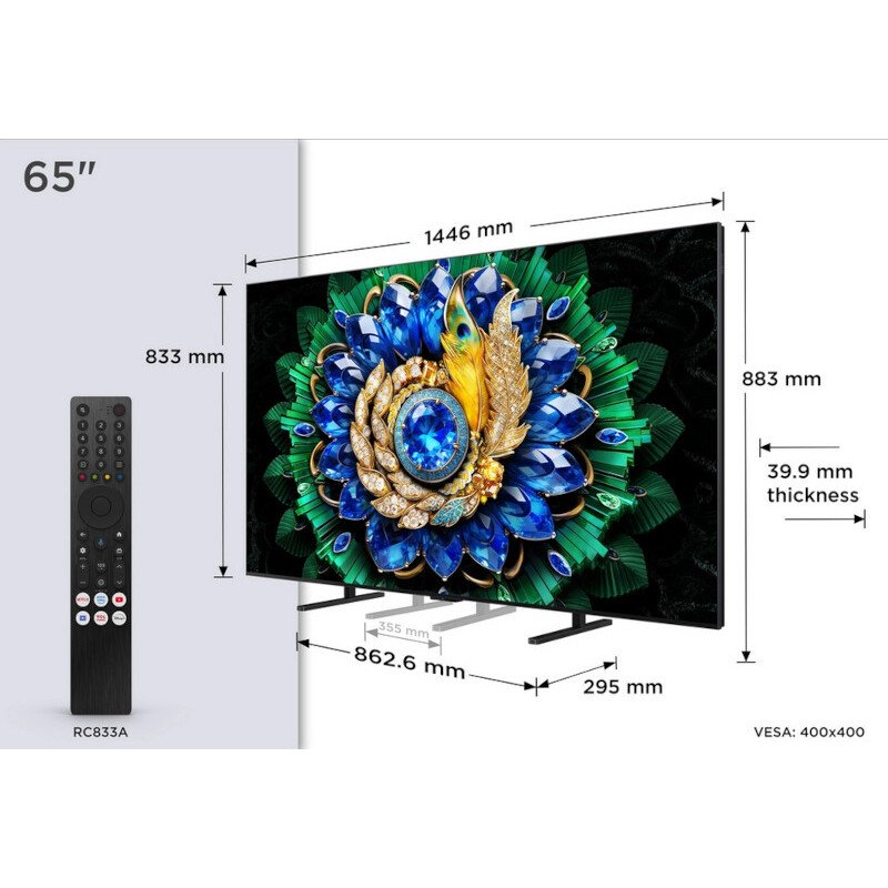 TCL 65A400M-UK 65" QD-Mini LED Smart Television, 4K Ultra HD, D Rated