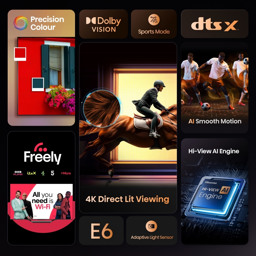 Hisense 65E6QTUK 65" LED Smart Television, 4K Ultra HD, Black, E Rated