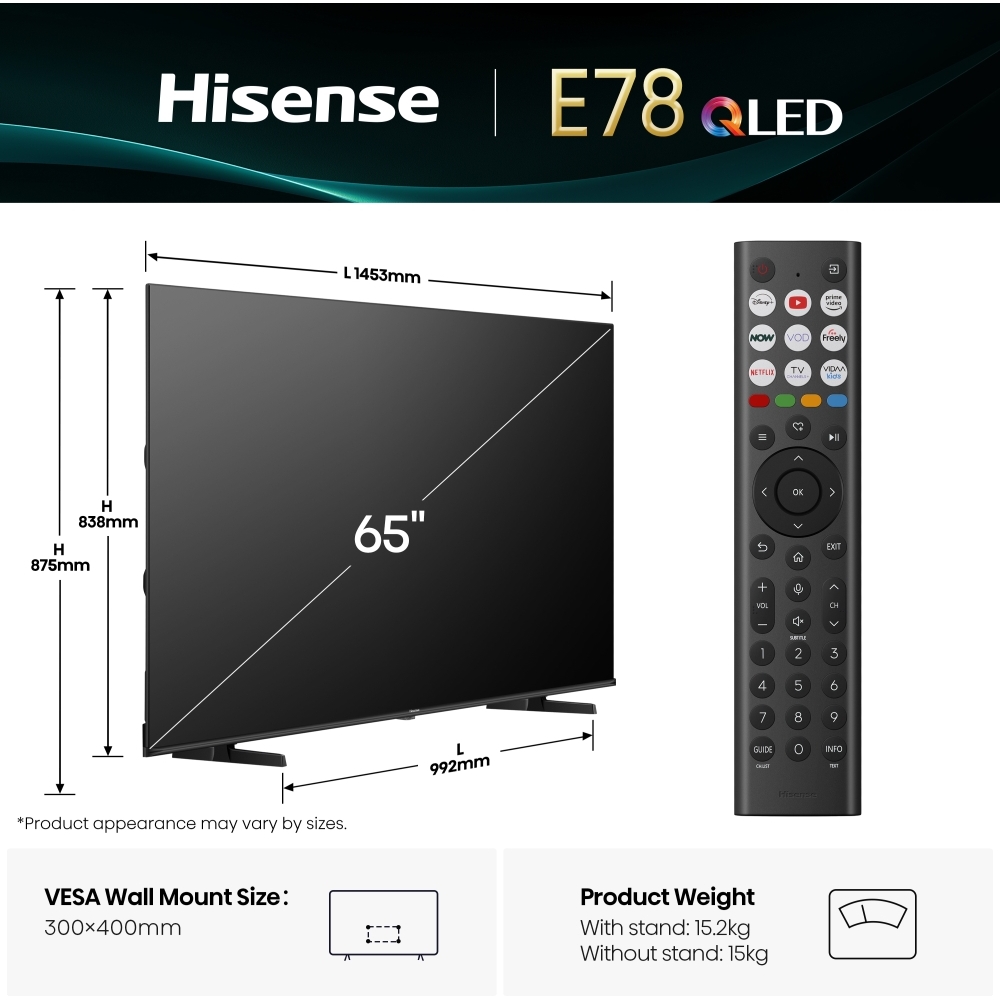 Hisense 65E78QTUK 65" Television