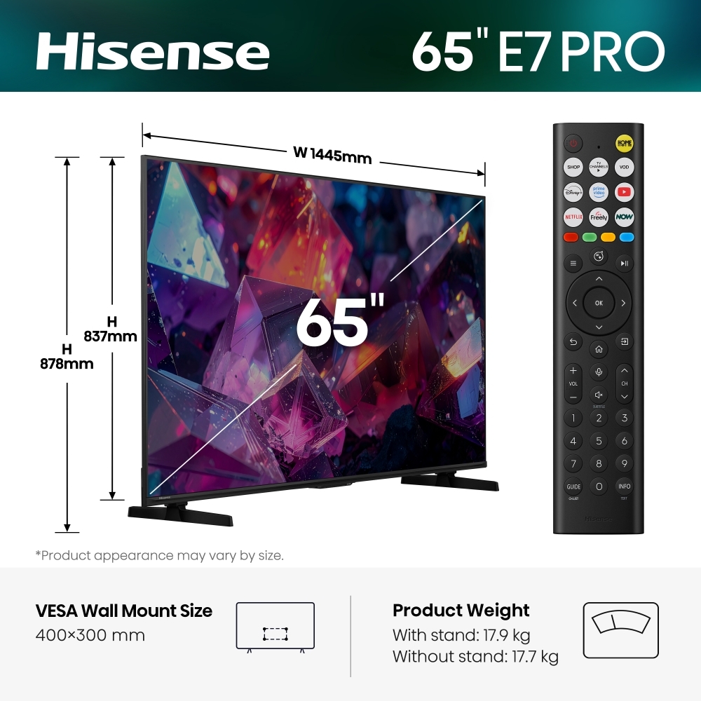 Hisense 65E7STUK PRO 65" QLED Smart Television, 4K Ultra HD, Grey, E Rated