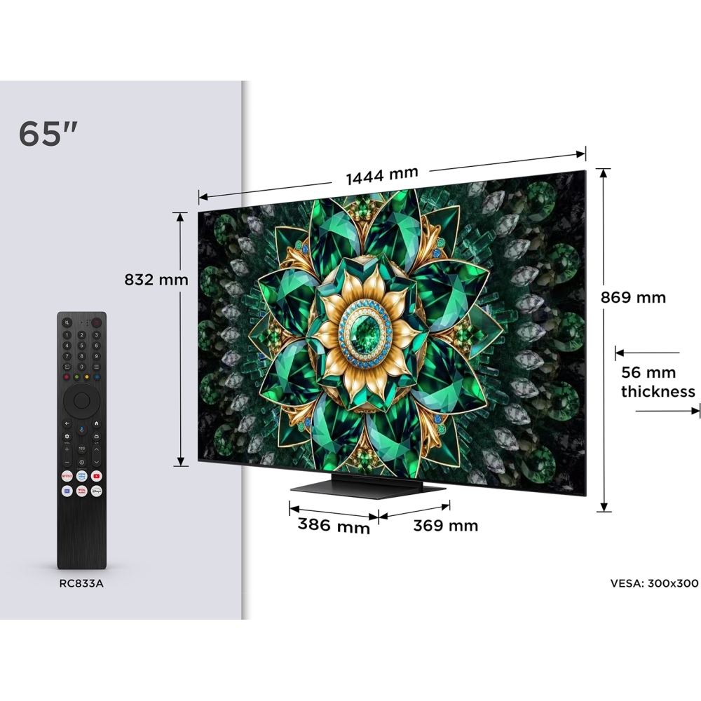 TCL 65Q7C-UK 65" Mini LED Smart Television, 4K Ultra HD, Black, F Rated